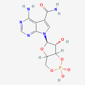 molecular formula C12H14N5O7P B1196375 4-amino-7-[(6R,7R)-2,7-dihydroxy-2-oxo-4a,6,7,7a-tetrahydro-4H-furo[3,2-d][1,3,2]dioxaphosphinin-6-yl]pyrrolo[2,3-d]pyrimidine-5-carboxamide 