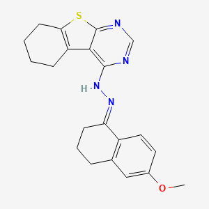 molecular formula C21H22N4OS B11964075 (1E)-6-methoxy-3,4-dihydro-1(2H)-naphthalenone 5,6,7,8-tetrahydro[1]benzothieno[2,3-d]pyrimidin-4-ylhydrazone 