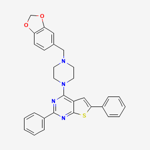 molecular formula C30H26N4O2S B11964489 4-[4-(1,3-Benzodioxol-5-ylmethyl)piperazin-1-yl]-2,6-diphenylthieno[2,3-d]pyrimidine 