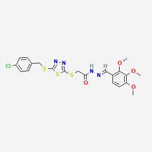 molecular formula C21H21ClN4O4S3 B11964617 2-({5-[(4-chlorobenzyl)sulfanyl]-1,3,4-thiadiazol-2-yl}sulfanyl)-N'-[(E)-(2,3,4-trimethoxyphenyl)methylidene]acetohydrazide 