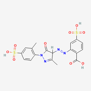 molecular formula C18H16N4O9S2 B1196499 Benzoic acid, 2-((4,5-dihydro-3-methyl-1-(2-methyl-4-sulfophenyl)-5-oxo-1H-pyrazol-4-yl)azo)-4-sulfo- CAS No. 68957-71-1