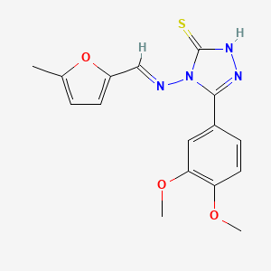 molecular formula C16H16N4O3S B11965003 5-(3,4-Dimethoxyphenyl)-4-{[(E)-(5-methyl-2-furyl)methylidene]amino}-4H-1,2,4-triazol-3-YL hydrosulfide 