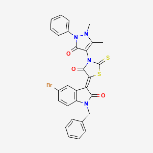 (3Z)-1-benzyl-5-bromo-3-[3-(1,5-dimethyl-3-oxo-2-phenyl-2,3-dihydro-1H-pyrazol-4-yl)-4-oxo-2-thioxo-1,3-thiazolidin-5-ylidene]-1,3-dihydro-2H-indol-2-one