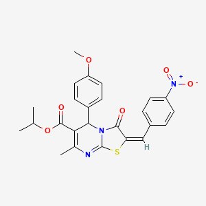 molecular formula C25H23N3O6S B11965128 Isopropyl (2E)-5-(4-methoxyphenyl)-7-methyl-2-(4-nitrobenzylidene)-3-oxo-2,3-dihydro-5H-[1,3]thiazolo[3,2-A]pyrimidine-6-carboxylate 