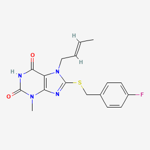 molecular formula C17H17FN4O2S B11965129 7-[(E)-but-2-enyl]-8-[(4-fluorophenyl)methylsulfanyl]-3-methylpurine-2,6-dione 