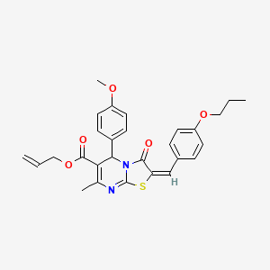 molecular formula C28H28N2O5S B11965277 Allyl (2E)-5-(4-methoxyphenyl)-7-methyl-3-oxo-2-(4-propoxybenzylidene)-2,3-dihydro-5H-[1,3]thiazolo[3,2-A]pyrimidine-6-carboxylate 