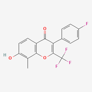 molecular formula C17H10F4O3 B11965362 3-(4-fluorophenyl)-7-hydroxy-8-methyl-2-(trifluoromethyl)-4H-chromen-4-one 