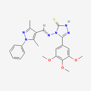 molecular formula C23H24N6O3S B11965406 4-{[(E)-(3,5-Dimethyl-1-phenyl-1H-pyrazol-4-YL)methylidene]amino}-5-(3,4,5-trimethoxyphenyl)-4H-1,2,4-triazole-3-thiol 