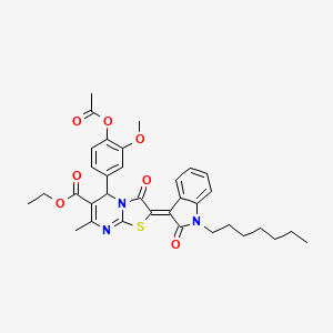 molecular formula C34H37N3O7S B11965491 ethyl (2Z)-5-[4-(acetyloxy)-3-methoxyphenyl]-2-(1-heptyl-2-oxo-1,2-dihydro-3H-indol-3-ylidene)-7-methyl-3-oxo-2,3-dihydro-5H-[1,3]thiazolo[3,2-a]pyrimidine-6-carboxylate 