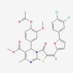 molecular formula C29H22Cl2N2O7S B11965587 methyl (2E)-5-[4-(acetyloxy)-3-methoxyphenyl]-2-{[5-(3,4-dichlorophenyl)furan-2-yl]methylidene}-7-methyl-3-oxo-2,3-dihydro-5H-[1,3]thiazolo[3,2-a]pyrimidine-6-carboxylate 