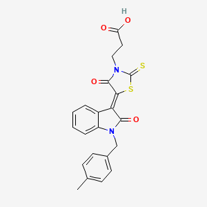 molecular formula C22H18N2O4S2 B11965678 3-{(5Z)-5-[1-(4-methylbenzyl)-2-oxo-1,2-dihydro-3H-indol-3-ylidene]-4-oxo-2-thioxo-1,3-thiazolidin-3-yl}propanoic acid 