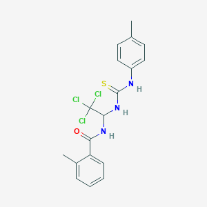 molecular formula C18H18Cl3N3OS B11965688 2-methyl-N-{2,2,2-trichloro-1-[(4-toluidinocarbothioyl)amino]ethyl}benzamide 