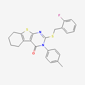 molecular formula C24H21FN2OS2 B11965730 2-[(2-fluorobenzyl)sulfanyl]-3-(4-methylphenyl)-5,6,7,8-tetrahydro[1]benzothieno[2,3-d]pyrimidin-4(3H)-one 