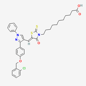 molecular formula C37H38ClN3O4S2 B11965747 11-{(5Z)-5-[(3-{4-[(2-chlorobenzyl)oxy]phenyl}-1-phenyl-1H-pyrazol-4-yl)methylidene]-4-oxo-2-thioxo-1,3-thiazolidin-3-yl}undecanoic acid 