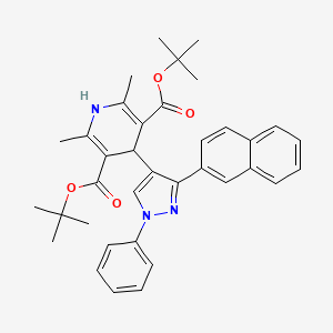 molecular formula C36H39N3O4 B11965808 DI(Tert-butyl) 2,6-dimethyl-4-[3-(2-naphthyl)-1-phenyl-1H-pyrazol-4-YL]-1,4-dihydro-3,5-pyridinedicarboxylate 