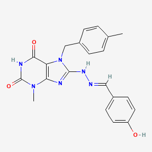 molecular formula C21H20N6O3 B11966090 4-Hydroxybenzaldehyde [3-methyl-7-(4-methylbenzyl)-2,6-dioxo-2,3,6,7-tetrahydro-1H-purin-8-YL]hydrazone 