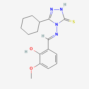 molecular formula C16H20N4O2S B11966178 (6E)-6-[[(3-cyclohexyl-5-sulfanylidene-1H-1,2,4-triazol-4-yl)amino]methylidene]-2-methoxycyclohexa-2,4-dien-1-one 