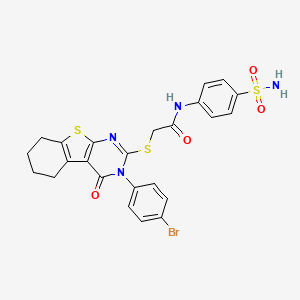 molecular formula C24H21BrN4O4S3 B11966234 2-{[3-(4-bromophenyl)-4-oxo-3,4,5,6,7,8-hexahydro[1]benzothieno[2,3-d]pyrimidin-2-yl]sulfanyl}-N-(4-sulfamoylphenyl)acetamide 