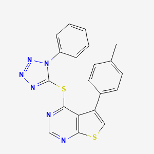 molecular formula C20H14N6S2 B11966264 5-(4-Methylphenyl)-4-((1-phenyl-1H-tetraazol-5-YL)thio)thieno(2,3-D)pyrimidine 