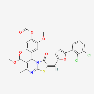 molecular formula C29H22Cl2N2O7S B11966272 methyl (2E)-5-[4-(acetyloxy)-3-methoxyphenyl]-2-{[5-(2,3-dichlorophenyl)furan-2-yl]methylidene}-7-methyl-3-oxo-2,3-dihydro-5H-[1,3]thiazolo[3,2-a]pyrimidine-6-carboxylate 