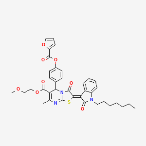 molecular formula C37H37N3O8S B11966326 2-methoxyethyl (2Z)-5-{4-[(furan-2-ylcarbonyl)oxy]phenyl}-2-(1-heptyl-2-oxo-1,2-dihydro-3H-indol-3-ylidene)-7-methyl-3-oxo-2,3-dihydro-5H-[1,3]thiazolo[3,2-a]pyrimidine-6-carboxylate 