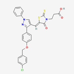 molecular formula C29H22ClN3O4S2 B11966340 3-{(5Z)-5-[(3-{4-[(4-chlorobenzyl)oxy]phenyl}-1-phenyl-1H-pyrazol-4-yl)methylene]-4-oxo-2-thioxo-1,3-thiazolidin-3-yl}propanoic acid 