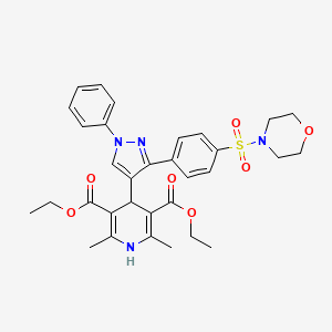 molecular formula C32H36N4O7S B11966356 diethyl 2,6-dimethyl-4-{3-[4-(4-morpholinylsulfonyl)phenyl]-1-phenyl-1H-pyrazol-4-yl}-1,4-dihydro-3,5-pyridinedicarboxylate 