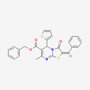 molecular formula C26H20N2O3S2 B11966402 benzyl (2E)-2-benzylidene-7-methyl-3-oxo-5-(2-thienyl)-2,3-dihydro-5H-[1,3]thiazolo[3,2-a]pyrimidine-6-carboxylate 