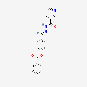 molecular formula C21H17N3O3 B11966422 4-{(E)-[2-(pyridin-3-ylcarbonyl)hydrazinylidene]methyl}phenyl 4-methylbenzoate 