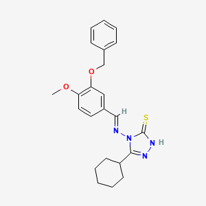 molecular formula C23H26N4O2S B11966432 4-({(E)-[3-(benzyloxy)-4-methoxyphenyl]methylidene}amino)-5-cyclohexyl-2,4-dihydro-3H-1,2,4-triazole-3-thione 