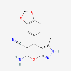 6-Amino-4-(1,3-benzodioxol-5-yl)-3-methyl-1,4-dihydropyrano[2,3-c]pyrazole-5-carbonitrile