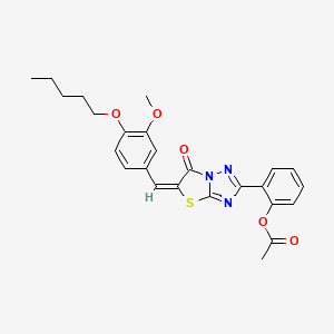 molecular formula C25H25N3O5S B11966515 2-{(5E)-5-[3-methoxy-4-(pentyloxy)benzylidene]-6-oxo-5,6-dihydro[1,3]thiazolo[3,2-b][1,2,4]triazol-2-yl}phenyl acetate 