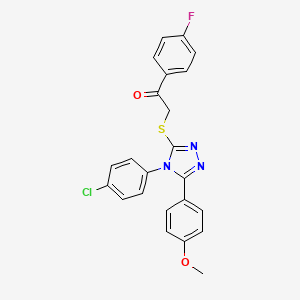 molecular formula C23H17ClFN3O2S B11966571 2-{[4-(4-chlorophenyl)-5-(4-methoxyphenyl)-4H-1,2,4-triazol-3-yl]sulfanyl}-1-(4-fluorophenyl)ethanone 