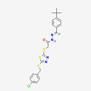 molecular formula C22H23ClN4OS3 B11966705 N'-[(E)-(4-tert-butylphenyl)methylidene]-2-({5-[(4-chlorobenzyl)sulfanyl]-1,3,4-thiadiazol-2-yl}sulfanyl)acetohydrazide 