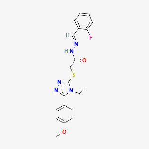 molecular formula C20H20FN5O2S B11966773 2-{[4-ethyl-5-(4-methoxyphenyl)-4H-1,2,4-triazol-3-yl]sulfanyl}-N'-[(E)-(2-fluorophenyl)methylidene]acetohydrazide 