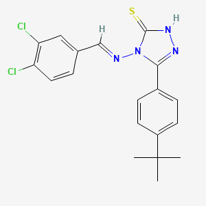 molecular formula C19H18Cl2N4S B11966799 5-(4-Tert-butylphenyl)-4-{[(E)-(3,4-dichlorophenyl)methylidene]amino}-4H-1,2,4-triazol-3-YL hydrosulfide 