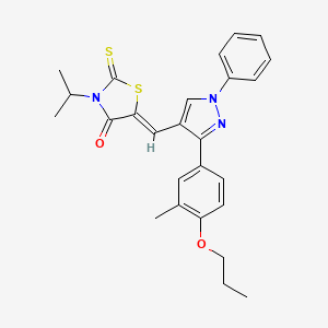 molecular formula C26H27N3O2S2 B11966843 (5Z)-3-Isopropyl-5-{[3-(3-methyl-4-propoxyphenyl)-1-phenyl-1H-pyrazol-4-YL]methylene}-2-thioxo-1,3-thiazolidin-4-one 