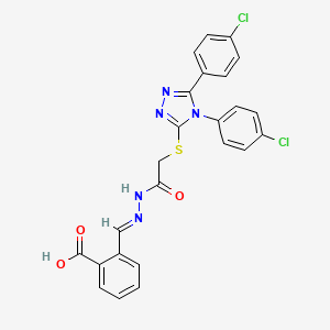 molecular formula C24H17Cl2N5O3S B11967058 2-{(E)-[2-({[4,5-bis(4-chlorophenyl)-4H-1,2,4-triazol-3-yl]sulfanyl}acetyl)hydrazinylidene]methyl}benzoic acid 