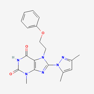 molecular formula C19H20N6O3 B11967083 8-(3,5-dimethyl-1H-pyrazol-1-yl)-3-methyl-7-(2-phenoxyethyl)-3,7-dihydro-1H-purine-2,6-dione 