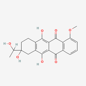 molecular formula C21H20O7 B1196709 5,12-Naphthacenedione, 7,8,9,10-tetrahydro-6,8,11-trihydroxy-8-(1-hydroxyethyl)-1-methoxy- CAS No. 35994-55-9