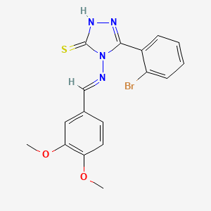 molecular formula C17H15BrN4O2S B11967161 5-(2-bromophenyl)-4-{[(E)-(3,4-dimethoxyphenyl)methylidene]amino}-4H-1,2,4-triazol-3-yl hydrosulfide 