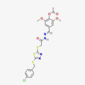 4-((E)-{[({5-[(4-Chlorobenzyl)sulfanyl]-1,3,4-thiadiazol-2-YL}sulfanyl)acetyl]hydrazono}methyl)-2,6-dimethoxyphenyl acetate