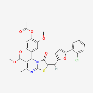 molecular formula C29H23ClN2O7S B11967294 methyl (2E)-5-[4-(acetyloxy)-3-methoxyphenyl]-2-{[5-(2-chlorophenyl)furan-2-yl]methylidene}-7-methyl-3-oxo-2,3-dihydro-5H-[1,3]thiazolo[3,2-a]pyrimidine-6-carboxylate 