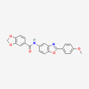 molecular formula C22H16N2O5 B1196733 N-[2-(4-methoxyphenyl)-1,3-benzoxazol-5-yl]-1,3-benzodioxole-5-carboxamide 