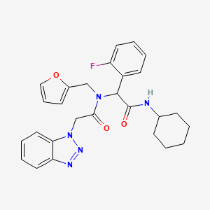 molecular formula C27H28FN5O3 B1196734 2-[[2-(1-benzotriazolyl)-1-oxoethyl]-(2-furanylmethyl)amino]-N-cyclohexyl-2-(2-fluorophenyl)acetamide 
