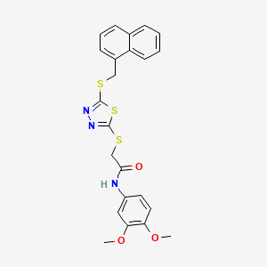 molecular formula C23H21N3O3S3 B11967369 N-(3,4-dimethoxyphenyl)-2-({5-[(naphthalen-1-ylmethyl)sulfanyl]-1,3,4-thiadiazol-2-yl}sulfanyl)acetamide 