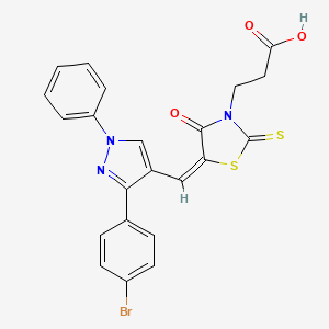 molecular formula C22H16BrN3O3S2 B11967375 3-[(5E)-5-{[3-(4-bromophenyl)-1-phenyl-1H-pyrazol-4-yl]methylidene}-4-oxo-2-thioxo-1,3-thiazolidin-3-yl]propanoic acid 