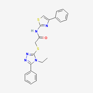 molecular formula C21H19N5OS2 B1196738 2-[(4-ethyl-5-phenyl-1,2,4-triazol-3-yl)thio]-N-(4-phenyl-2-thiazolyl)acetamide 