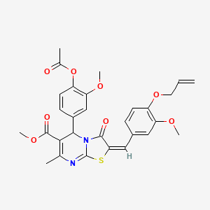 molecular formula C29H28N2O8S B11967547 Methyl (2E)-5-[4-(acetyloxy)-3-methoxyphenyl]-2-[4-(allyloxy)-3-methoxybenzylidene]-7-methyl-3-oxo-2,3-dihydro-5H-[1,3]thiazolo[3,2-A]pyrimidine-6-carboxylate 