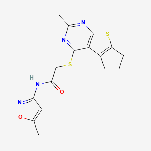 molecular formula C16H16N4O2S2 B11967585 2-[(2-Methyl-6,7-dihydro-5H-cyclopenta[4,5]thieno[2,3-D]pyrimidin-4-YL)sulfanyl]-N-(5-methyl-3-isoxazolyl)acetamide 